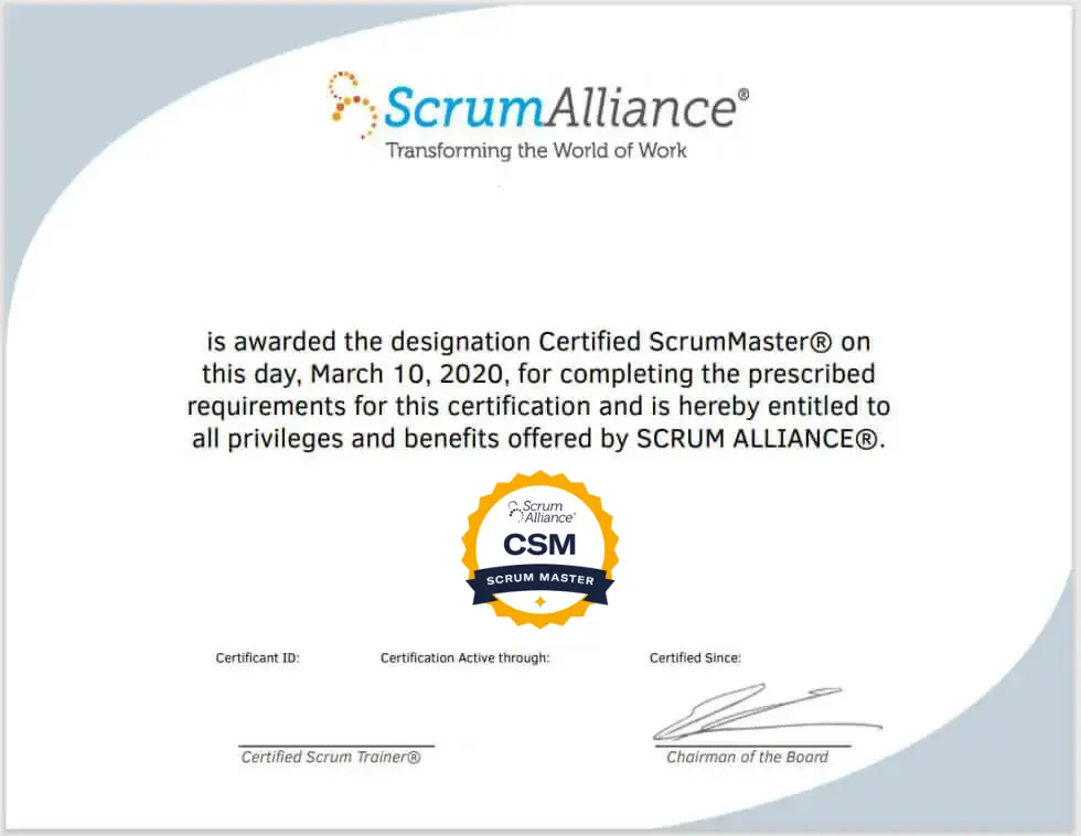 CSM Sample Certificate